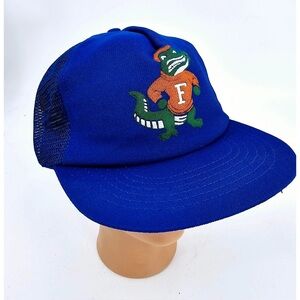 Vintage 80s Florida Gators Trucker Hat Cap Flat Brim Mesh Back Snapback RARE
